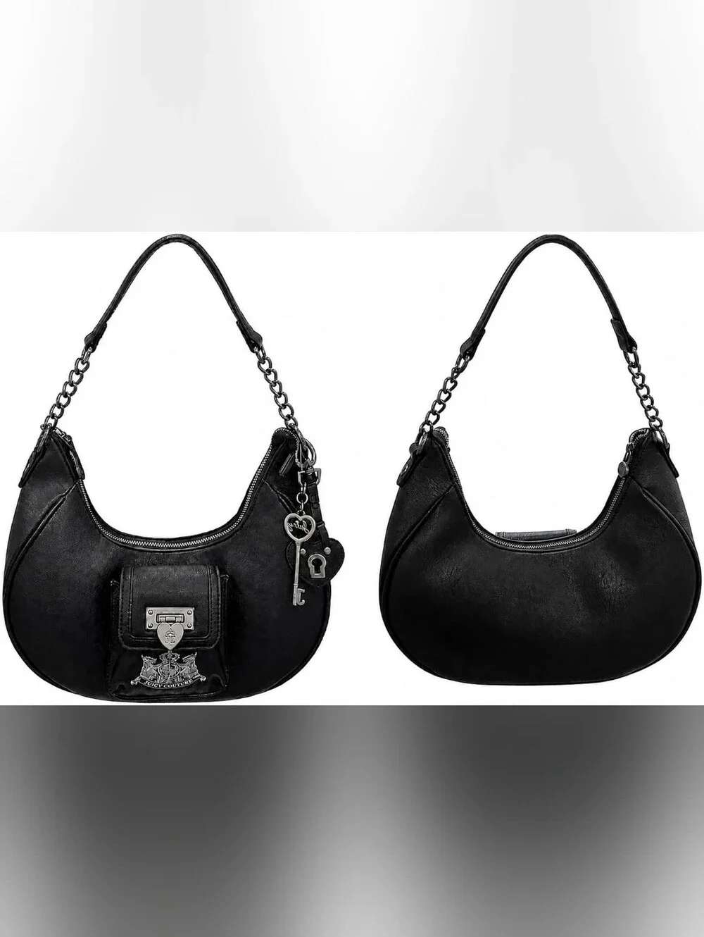 Juicy Couture Black Crescent Hobo Bag with Charm Detail